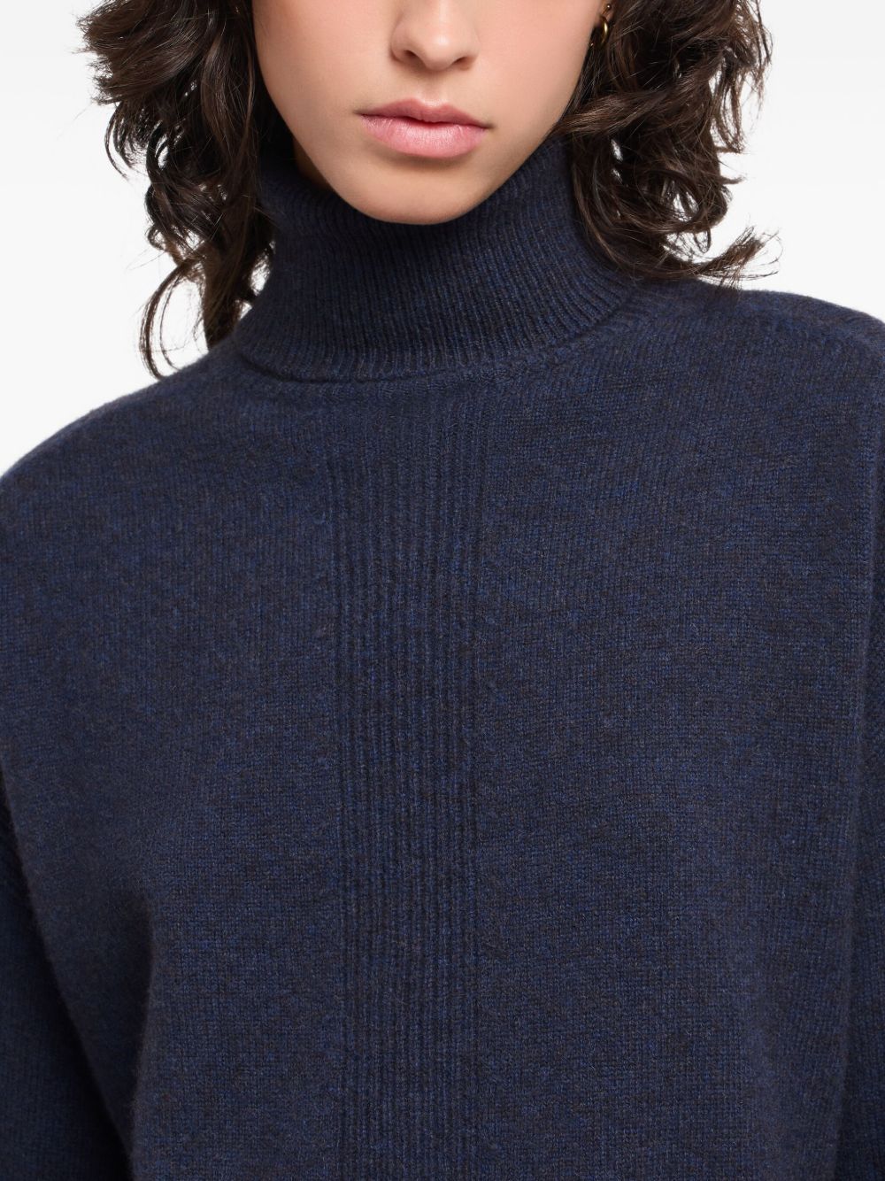 Emporio Armani Roll-Neck Ribbed Wool-Blend Sweater Blue