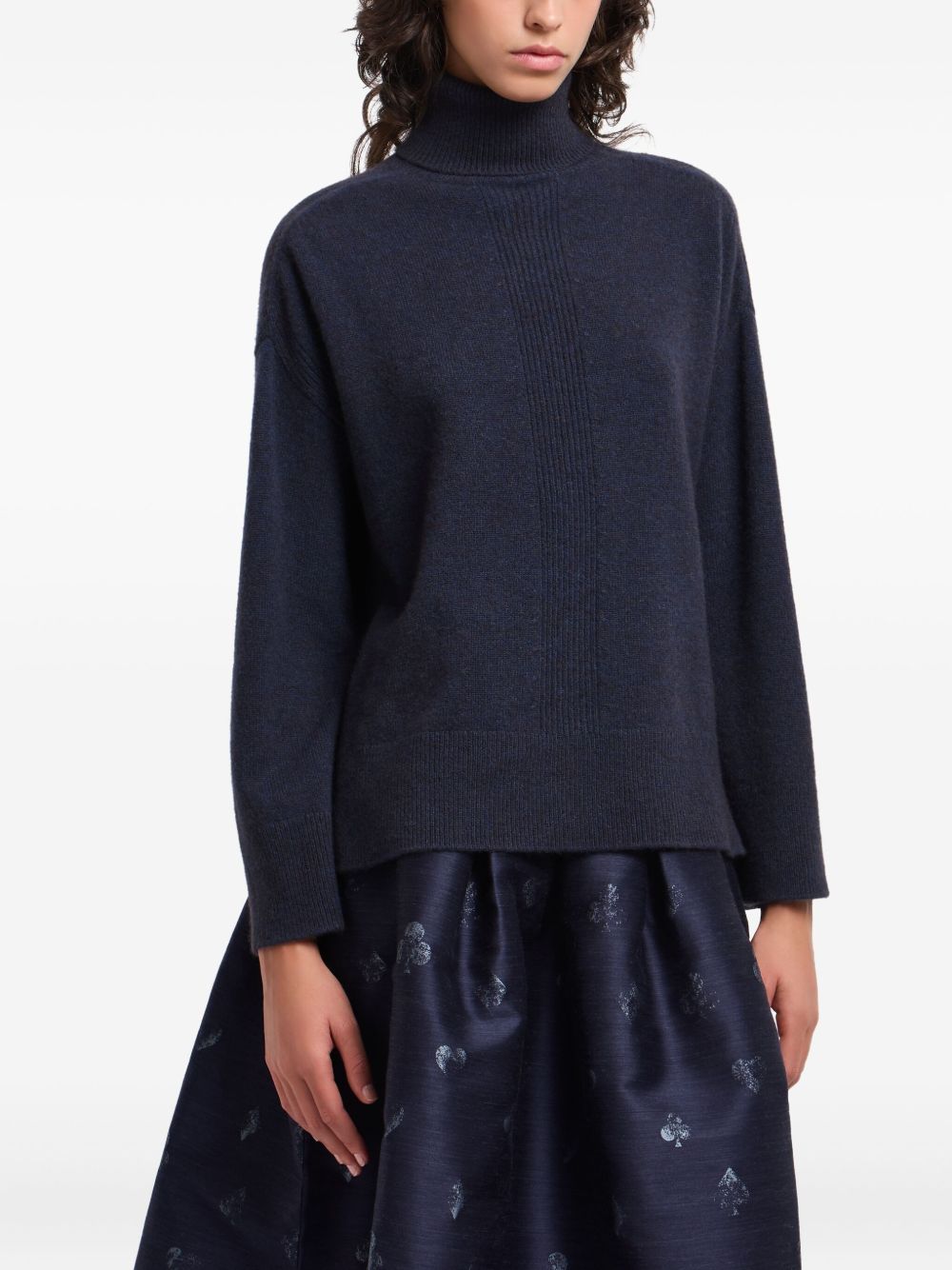 Emporio Armani Roll-Neck Ribbed Wool-Blend Sweater Blue