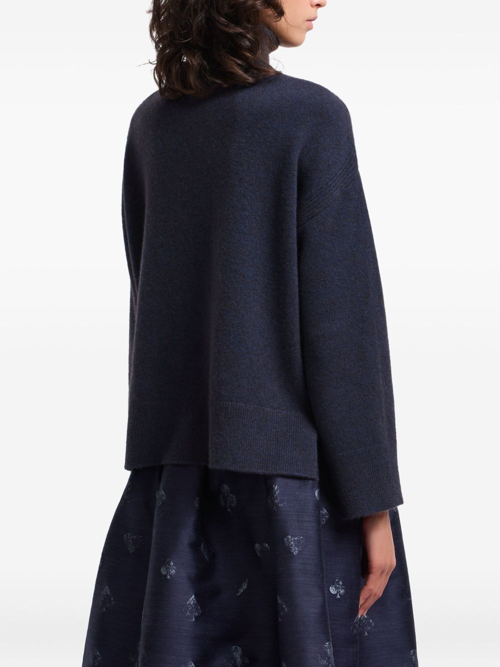 Emporio Armani Roll-Neck Ribbed Wool-Blend Sweater Blue