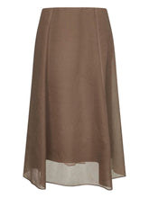 Brunello Cucinelli Silk Flared Midi Skirt with Contrast Stitching Beige