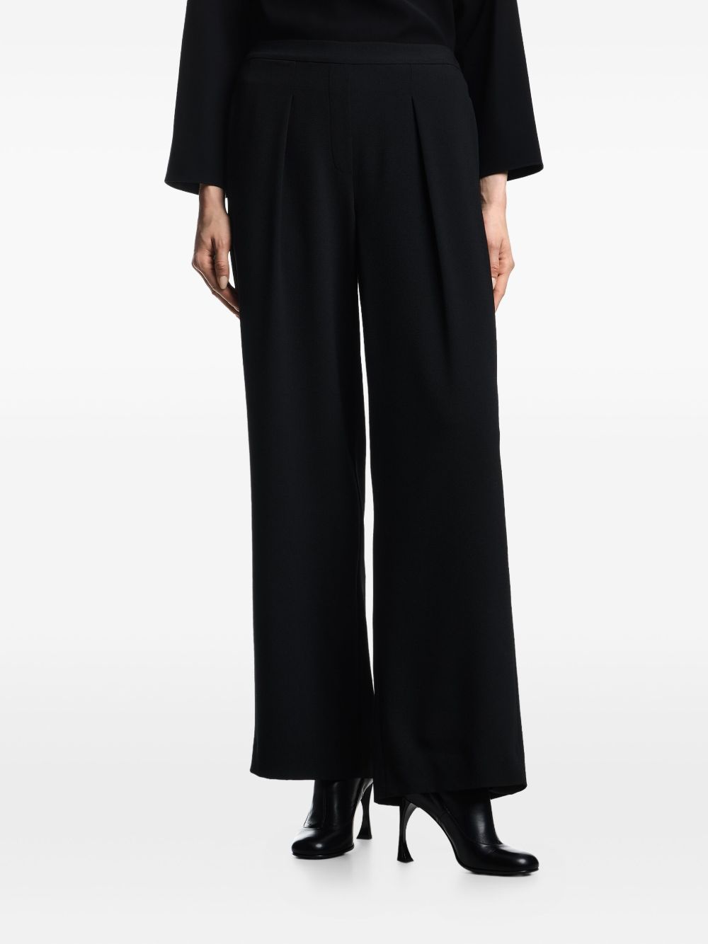 Emporio Armani High-Waist Pleated Straight-Leg Trousers Black