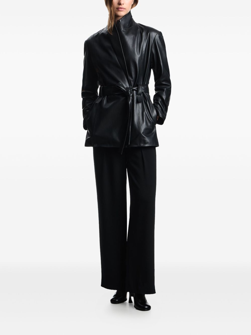 Emporio Armani High-Waist Pleated Straight-Leg Trousers Black