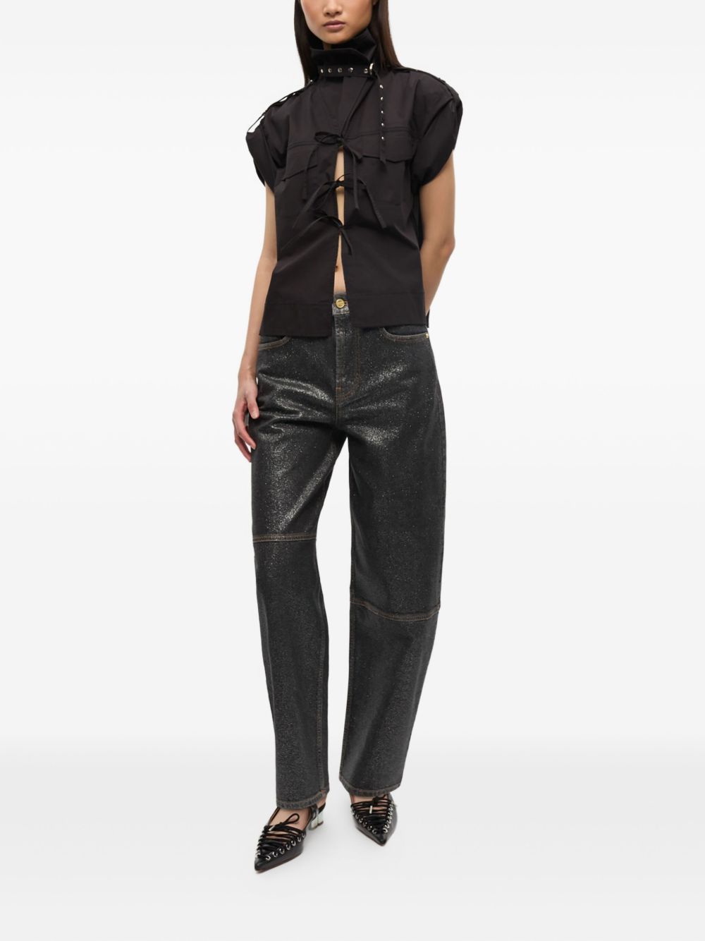 Ganni Wide-Leg Organic Cotton Denim Jeans Black