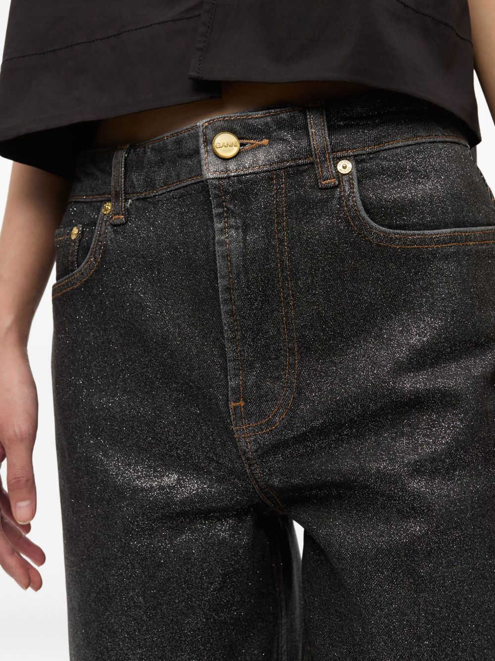 Ganni Wide-Leg Organic Cotton Denim Jeans Black