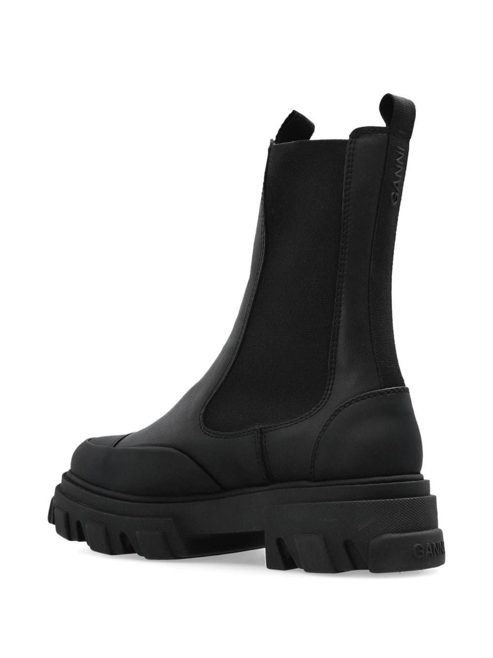 Ganni Chelsea Mid Silk and Nylon Leather Boots Black