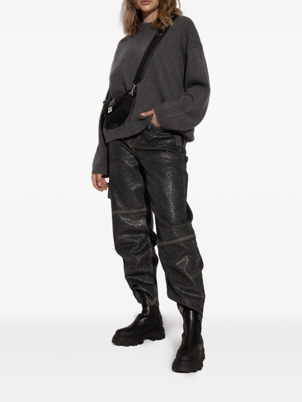 Ganni Chelsea Mid Silk and Nylon Leather Boots Black