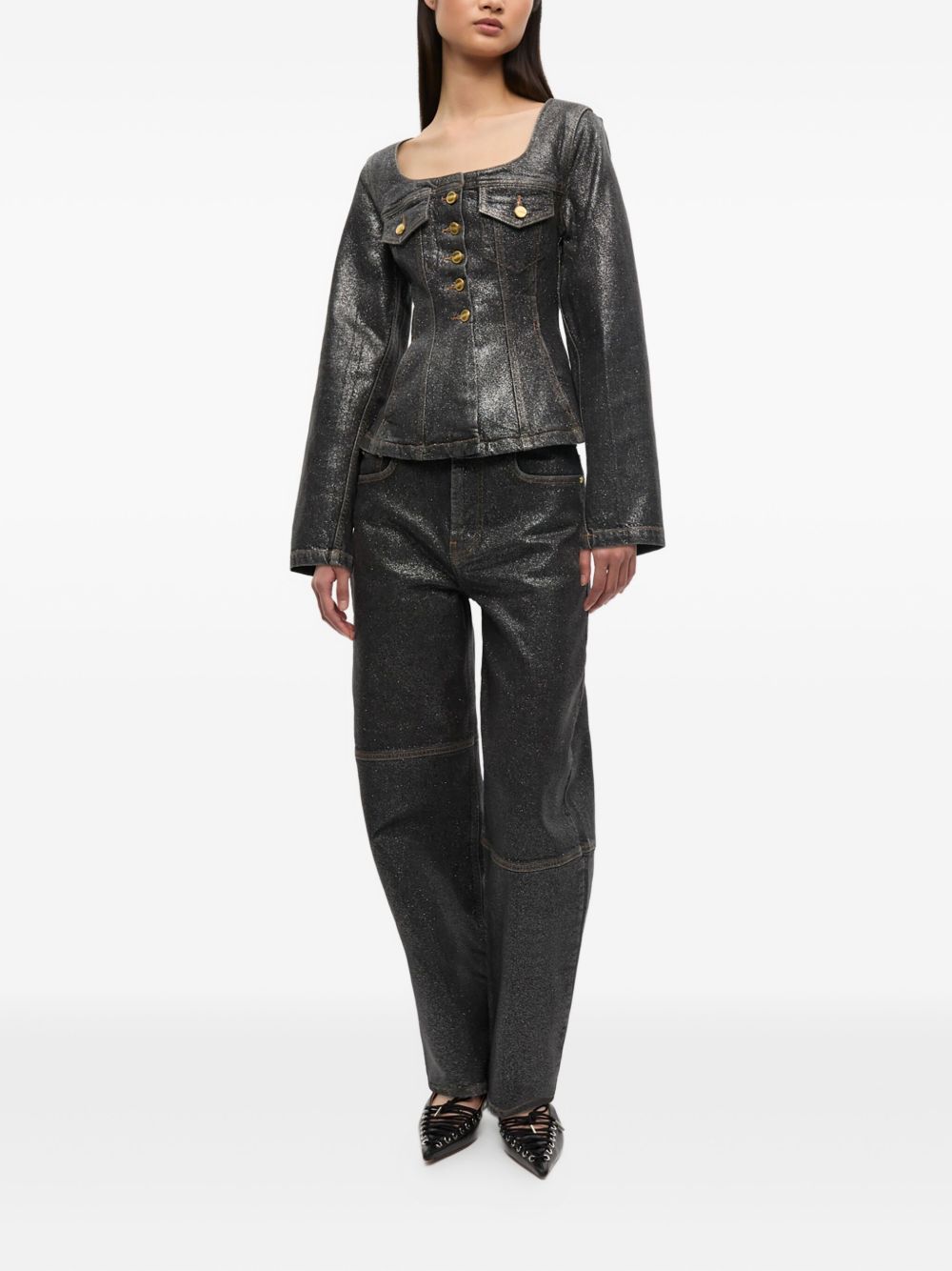 Ganni Silk and Nylon Fitted Blazer in Black Black