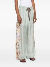 Zimmermann Coco Printed Wide-Leg Silk Trousers Aqua Green