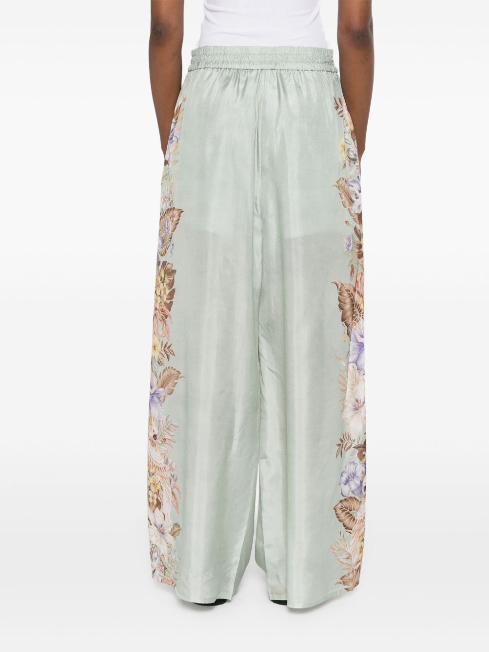 Zimmermann Coco Printed Wide-Leg Silk Trousers Aqua Green