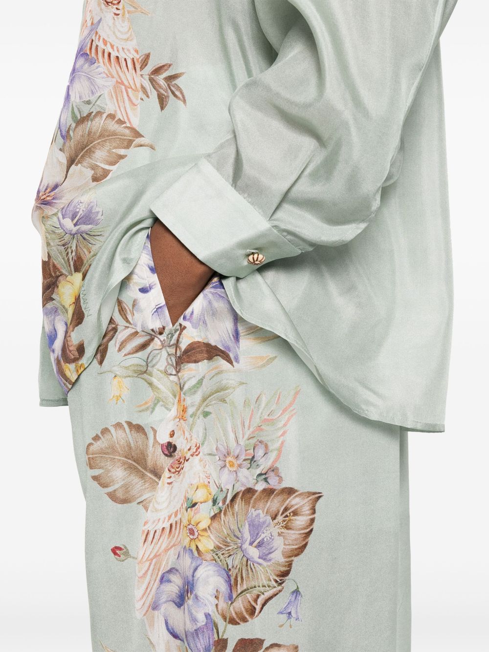 Zimmermann Coco Printed Wide-Leg Silk Trousers Aqua Green