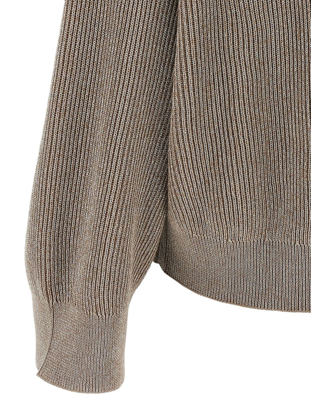 Brunello Cucinelli Cotton Crewneck Sweater with Drop Shoulders Light Brown