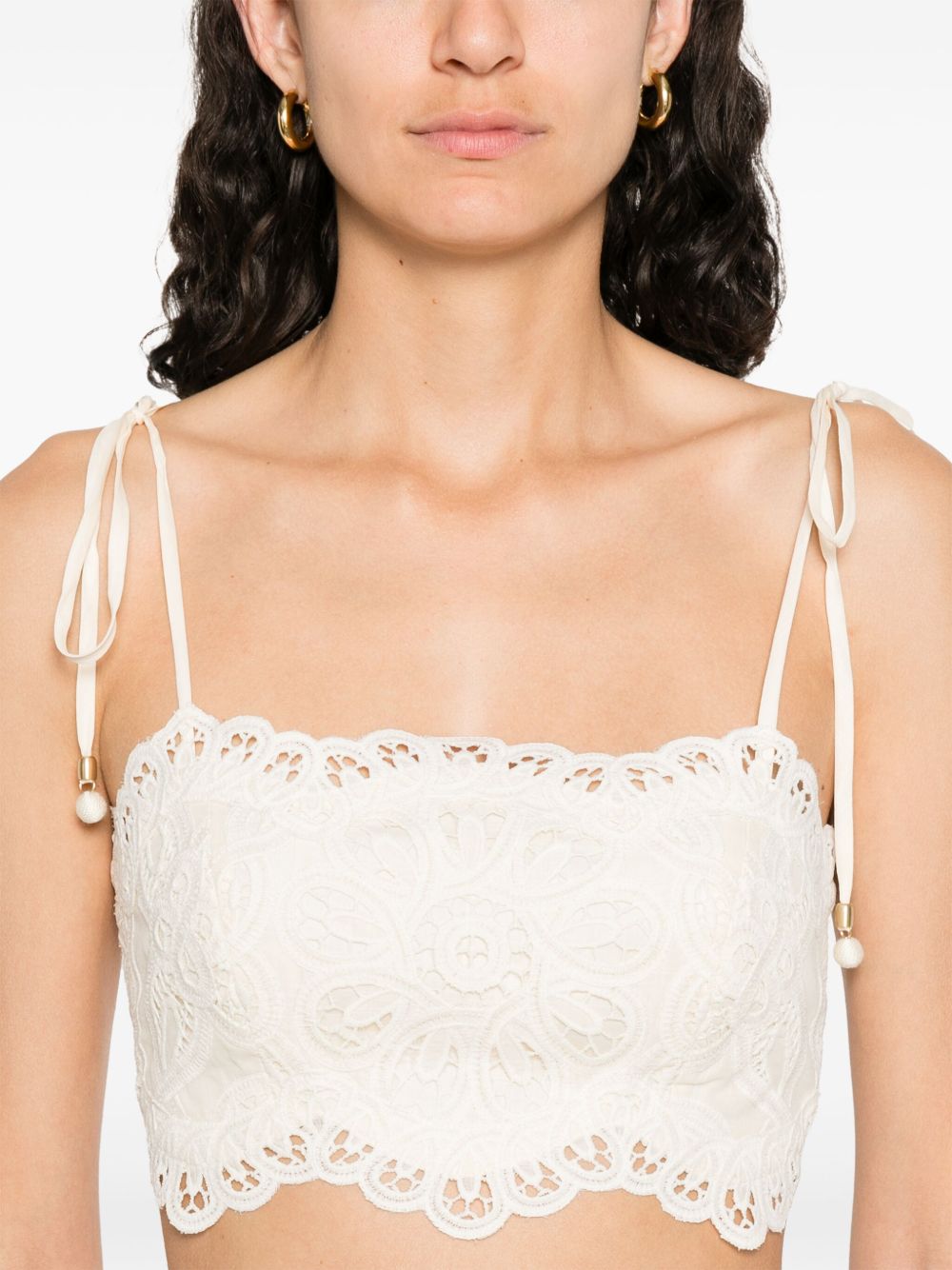 Zimmermann Cropped Embroidered Floral Top Ivory