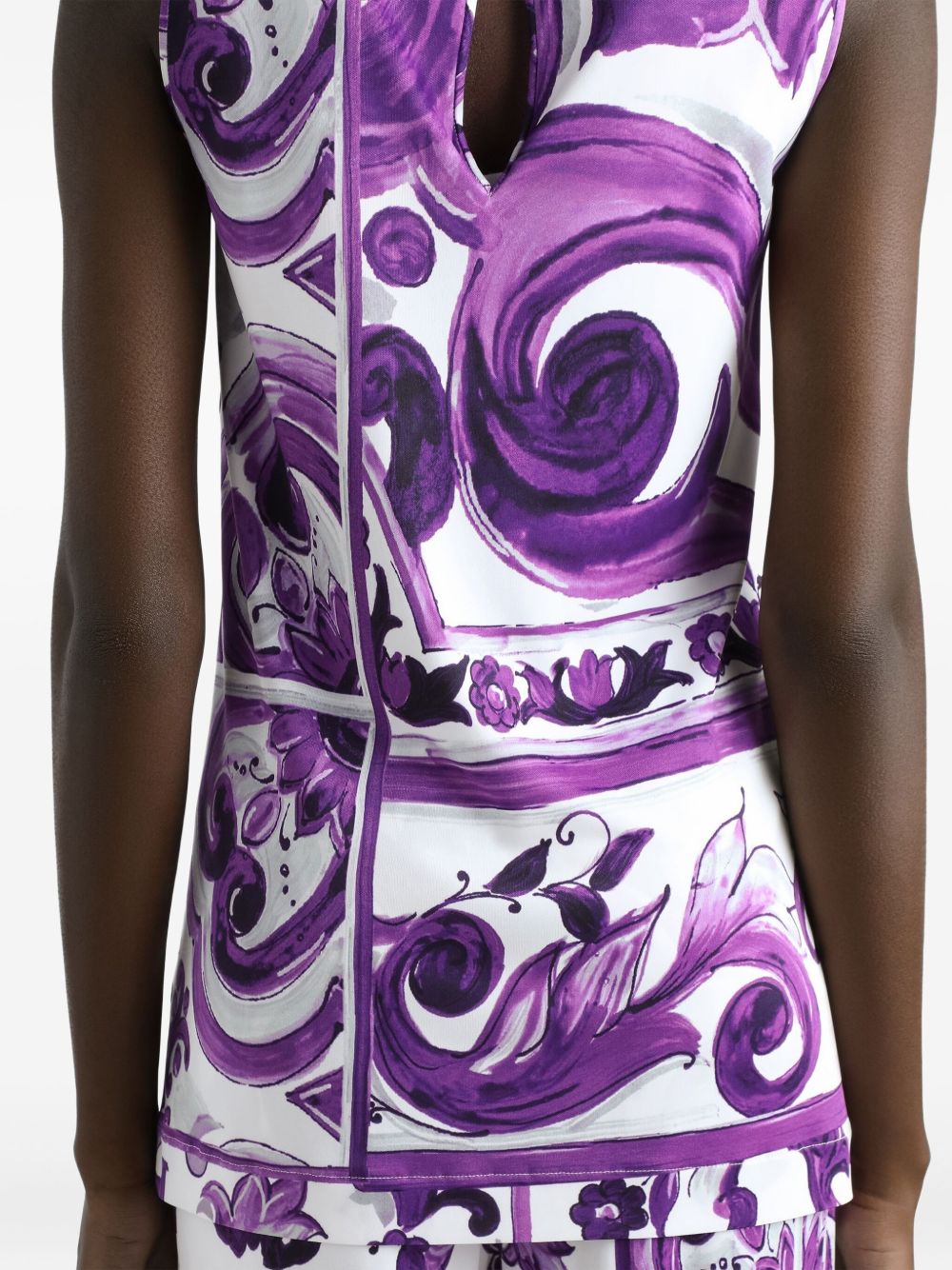 Dolce & Gabbana Maiolica Print Sleeveless Tank Top Purple