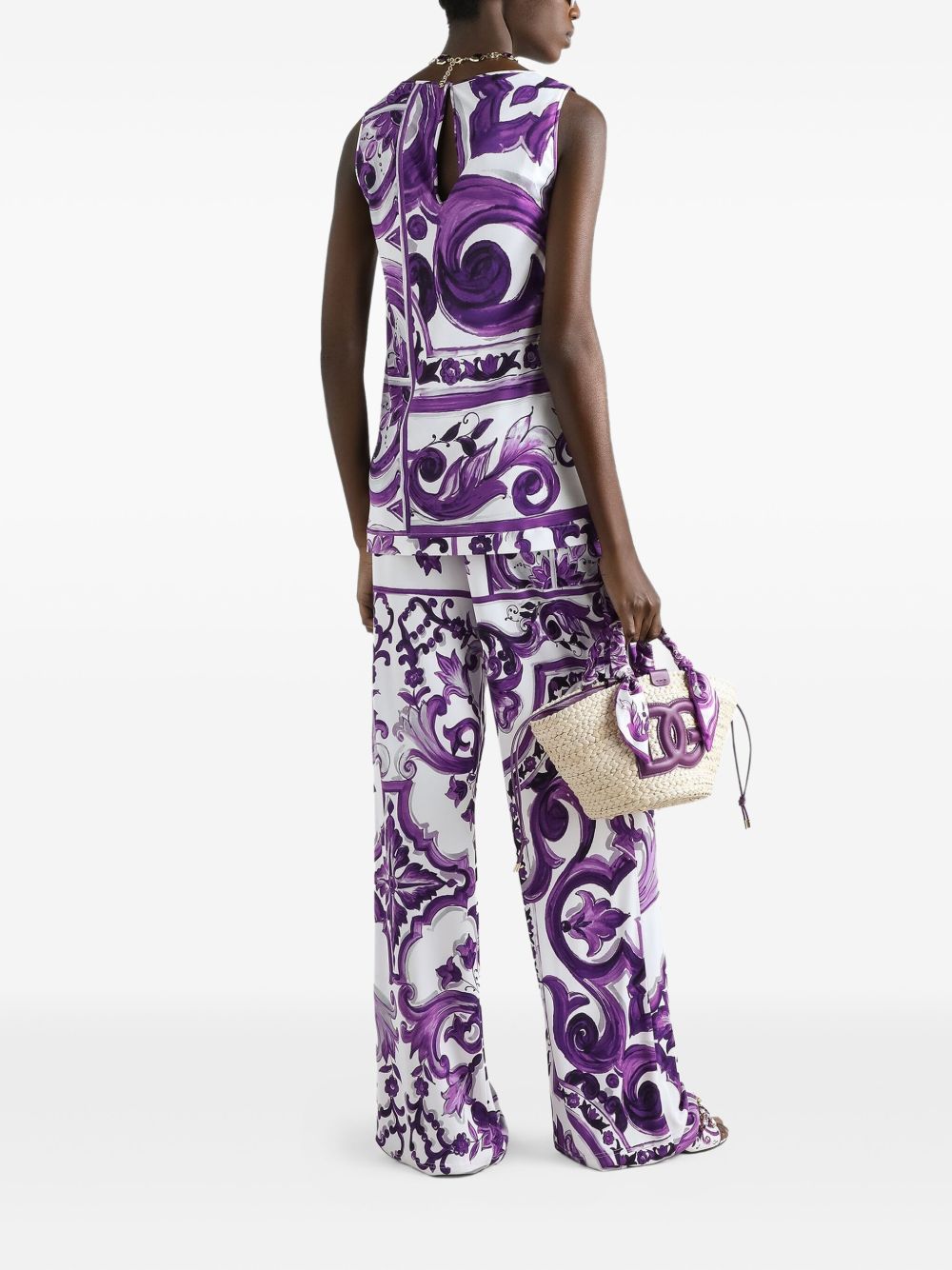 Dolce & Gabbana Maiolica Print Sleeveless Tank Top Purple