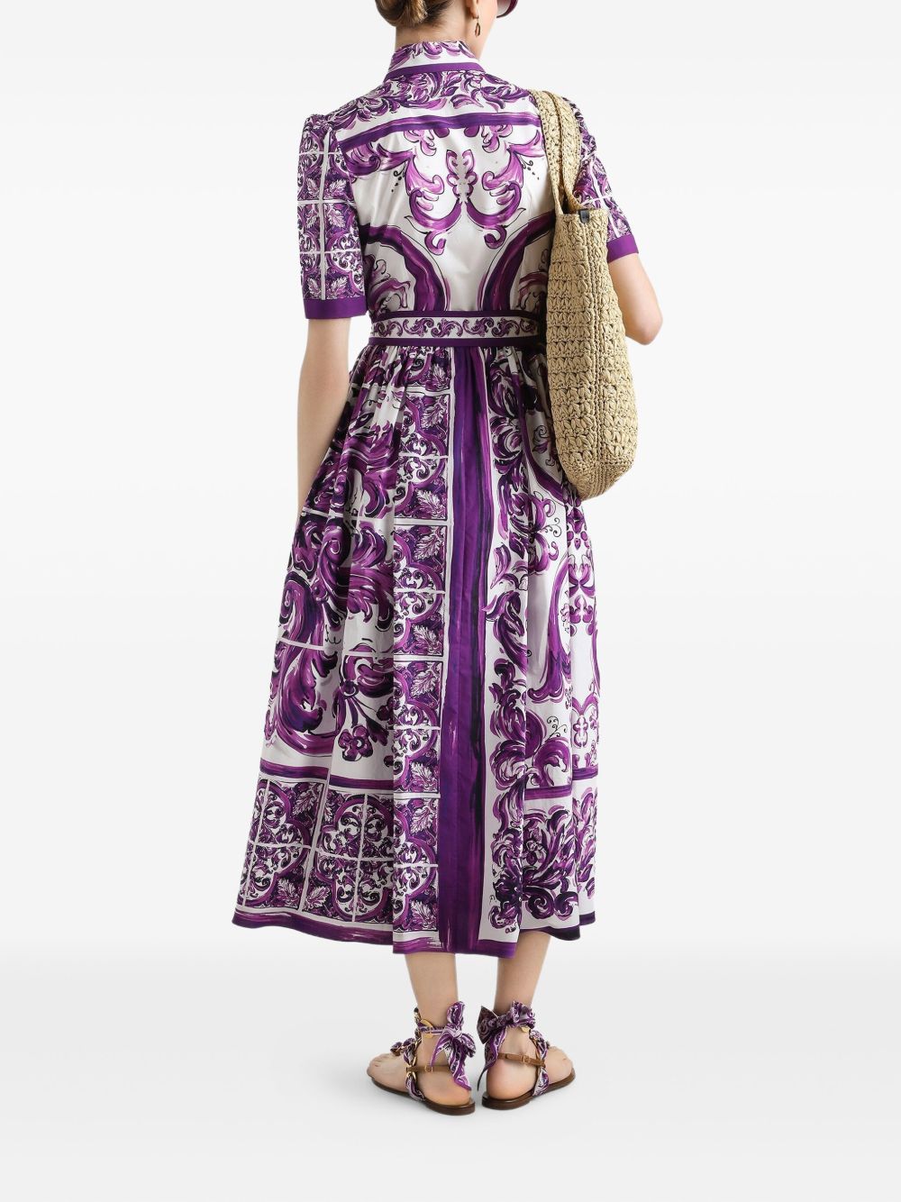 Dolce & Gabbana Maiolica Print Cotton Shirt Dress Purple