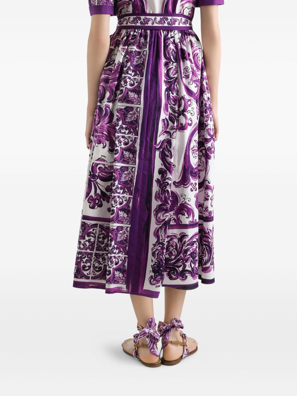 Dolce & Gabbana Maiolica Print Cotton Shirt Dress Purple