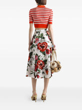 Dolce & Gabbana Pleated Anemoni Print Cotton Midi Skirt White White