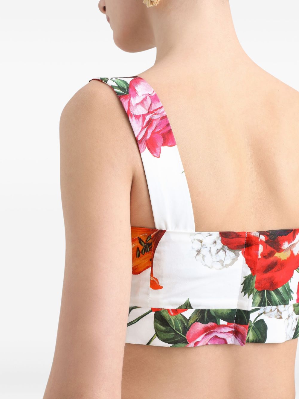 Dolce & Gabbana Square-Neck Cropped Floral-Print Cotton Top White