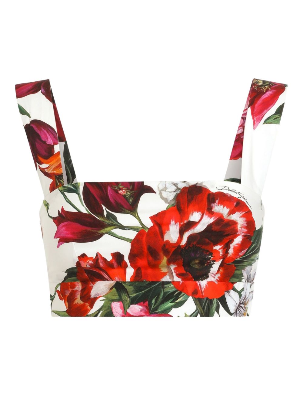 Dolce & Gabbana Square-Neck Cropped Floral-Print Cotton Top White