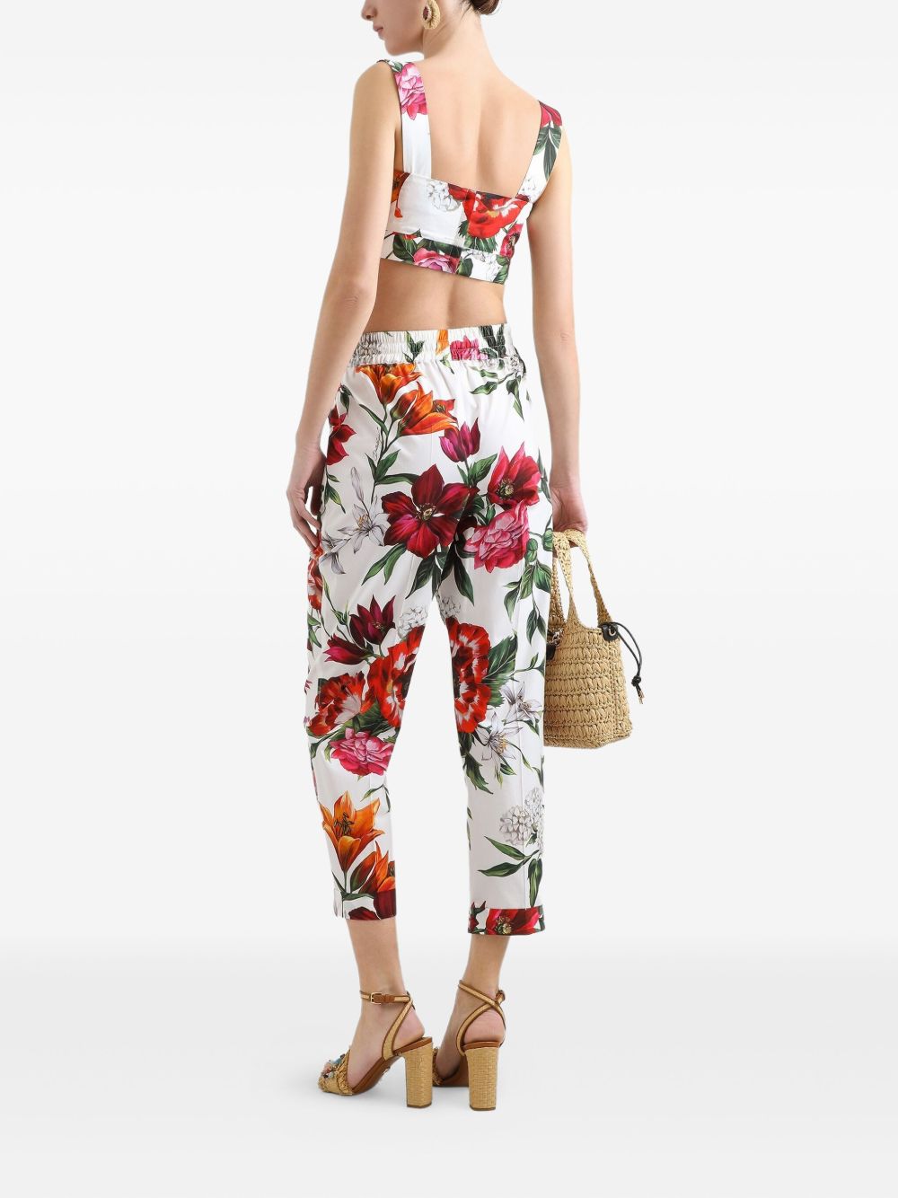 Dolce & Gabbana Square-Neck Cropped Floral-Print Cotton Top White
