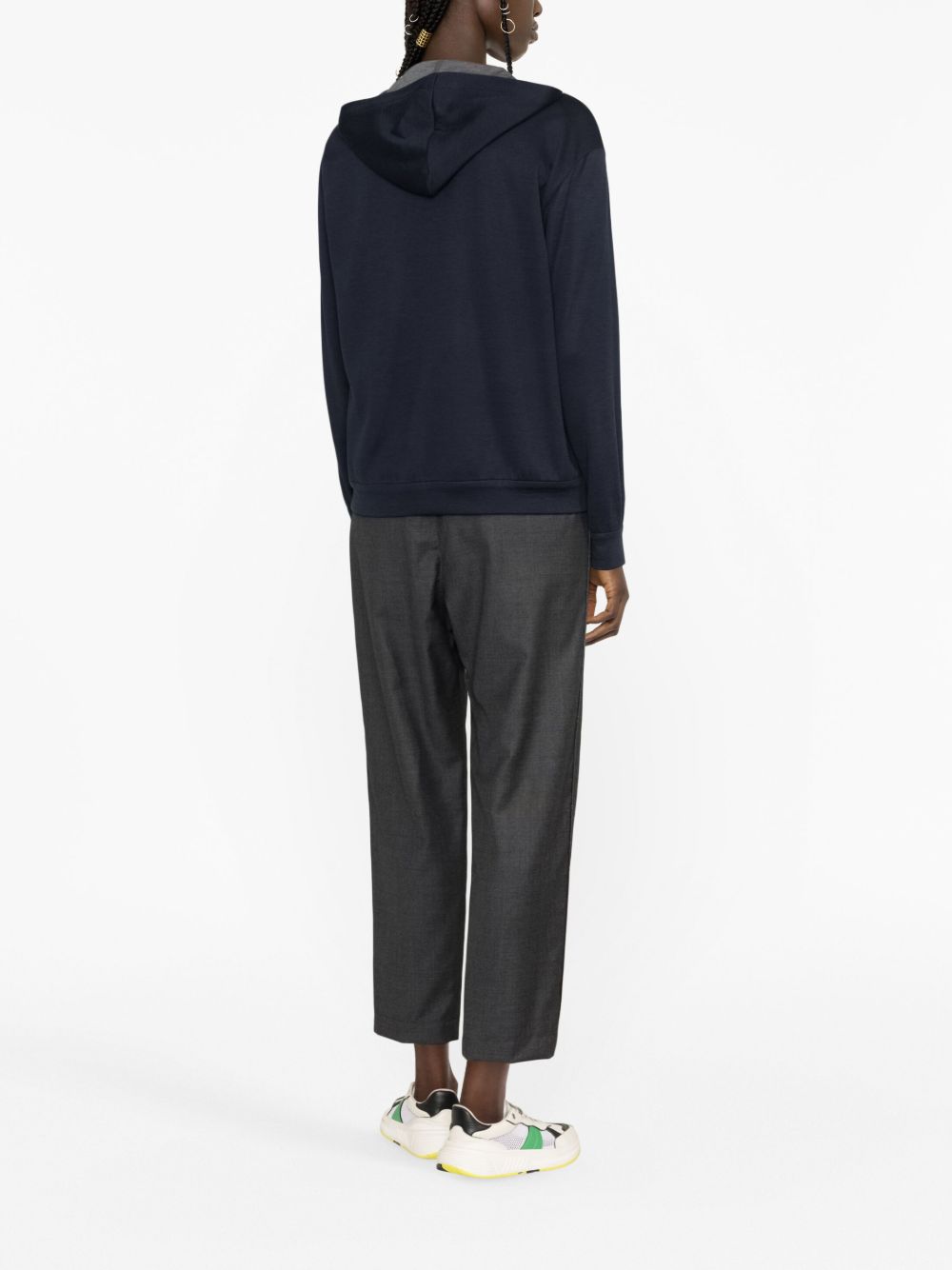 Brunello Cucinelli Navy Monili Chain Cotton-Silk Zip Hoodie Blue