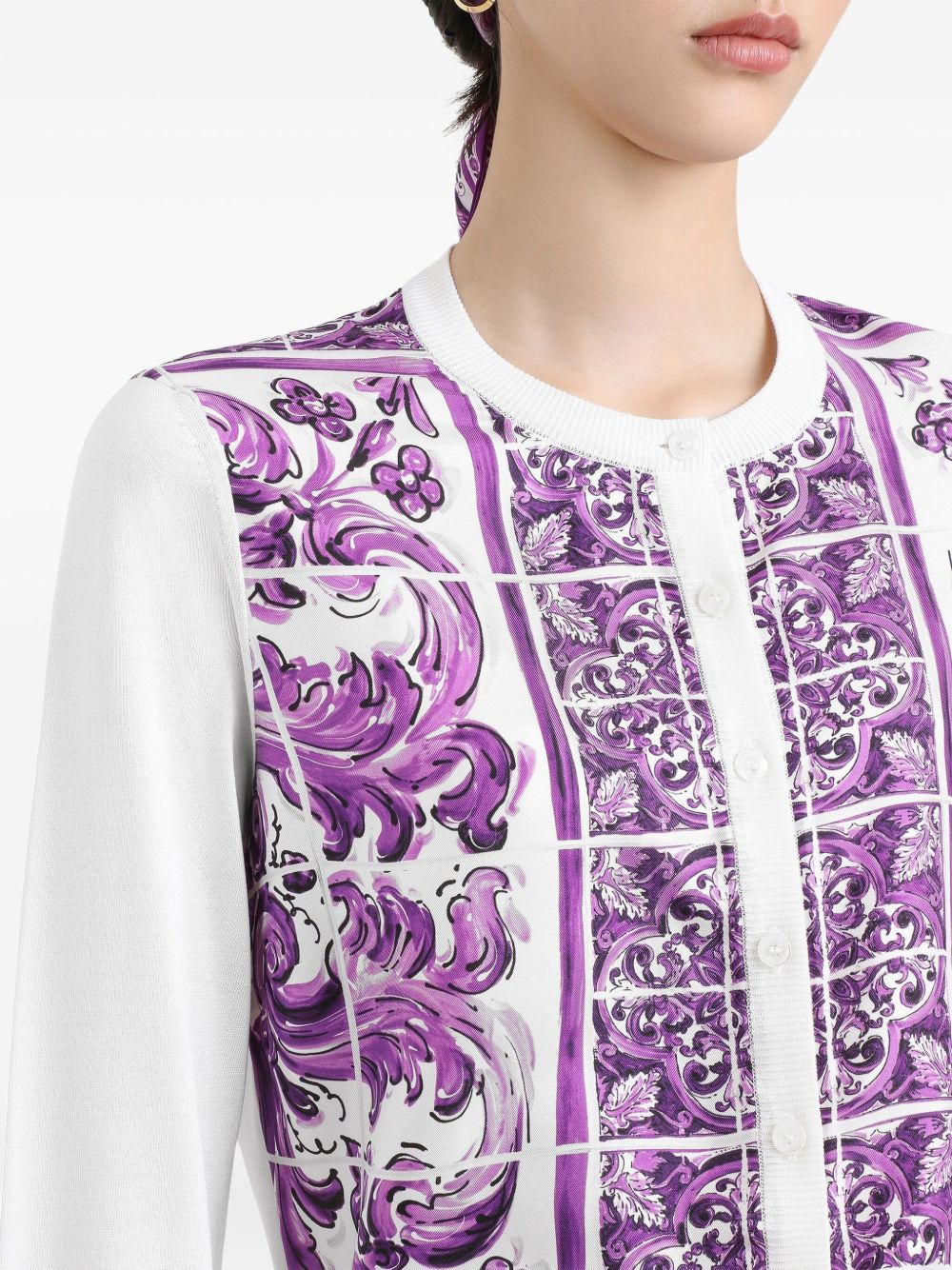 Dolce & Gabbana Maiolica Print Silk Cardigan in Purple purple