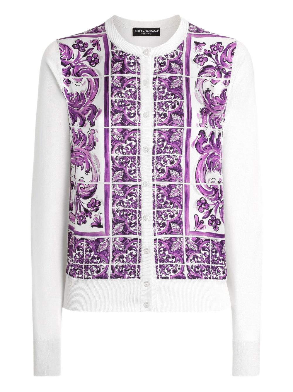 Dolce & Gabbana Maiolica Print Silk Cardigan in Purple purple
