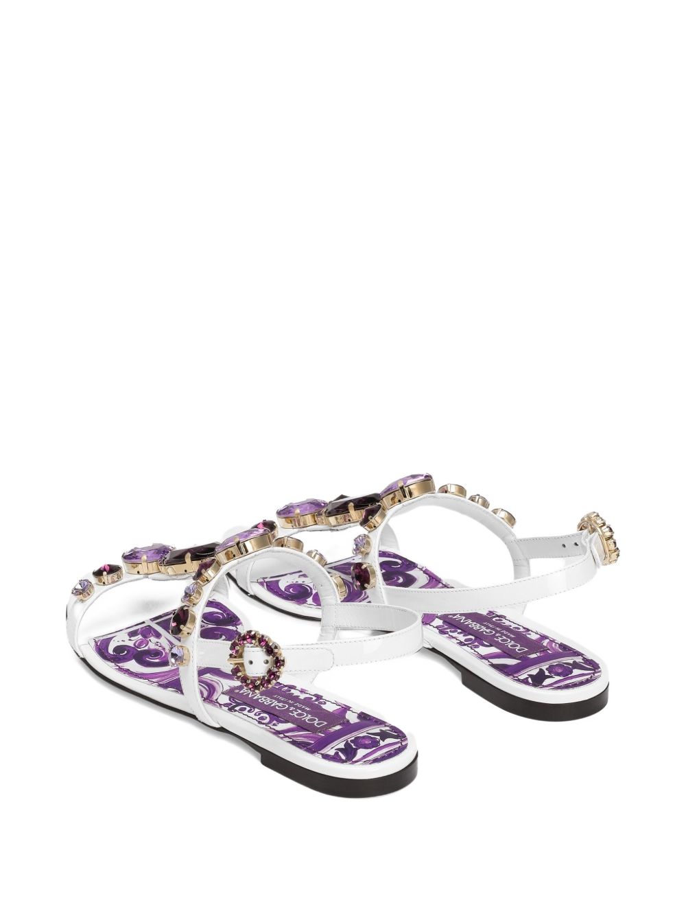 Dolce & Gabbana Maiolica Rhinestone-Embellished Slingback Flat Sandals Purple