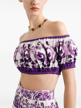 Dolce & Gabbana Off-Shoulder Maiolica Print Cotton Top Purple
