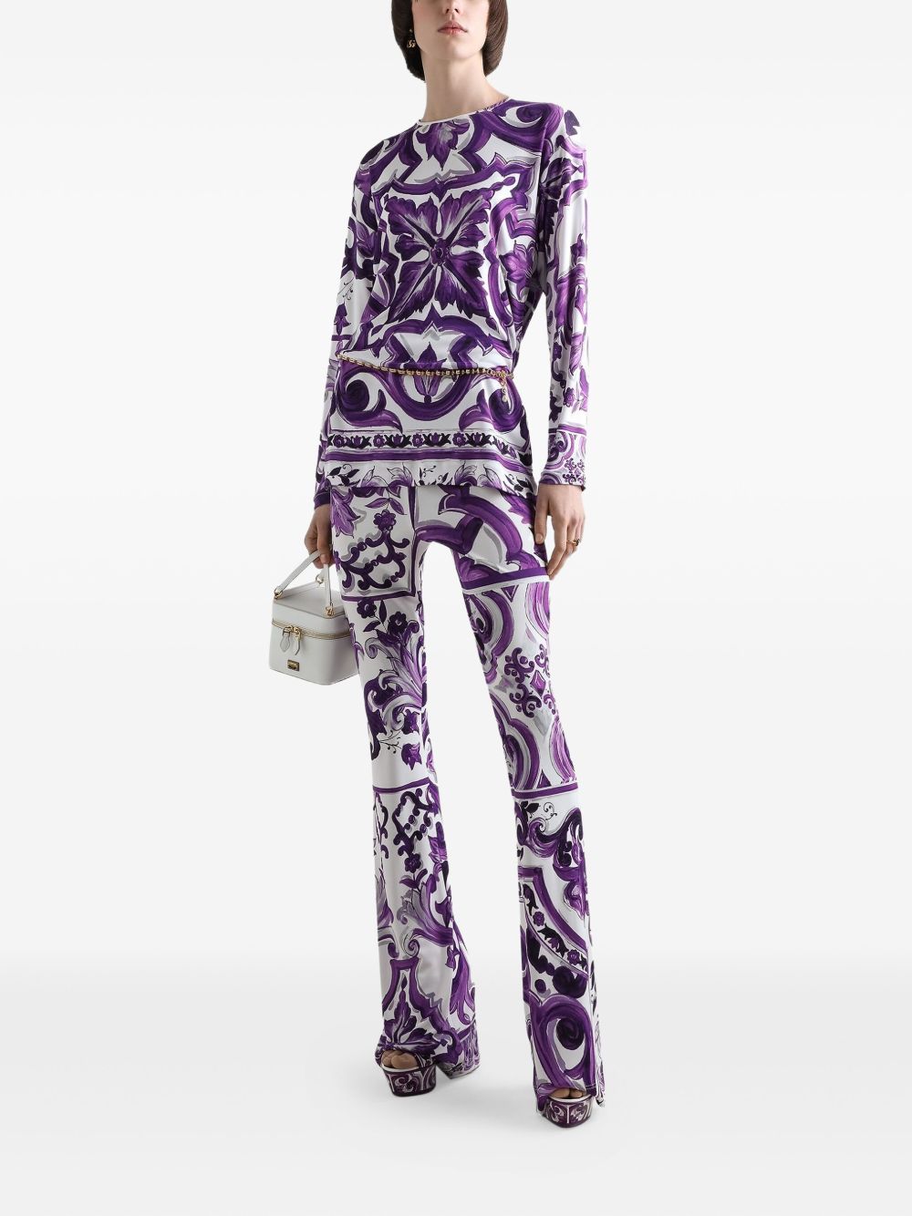 Dolce & Gabbana Slim-Fit Maiolica Print High-Waist Trousers Purple