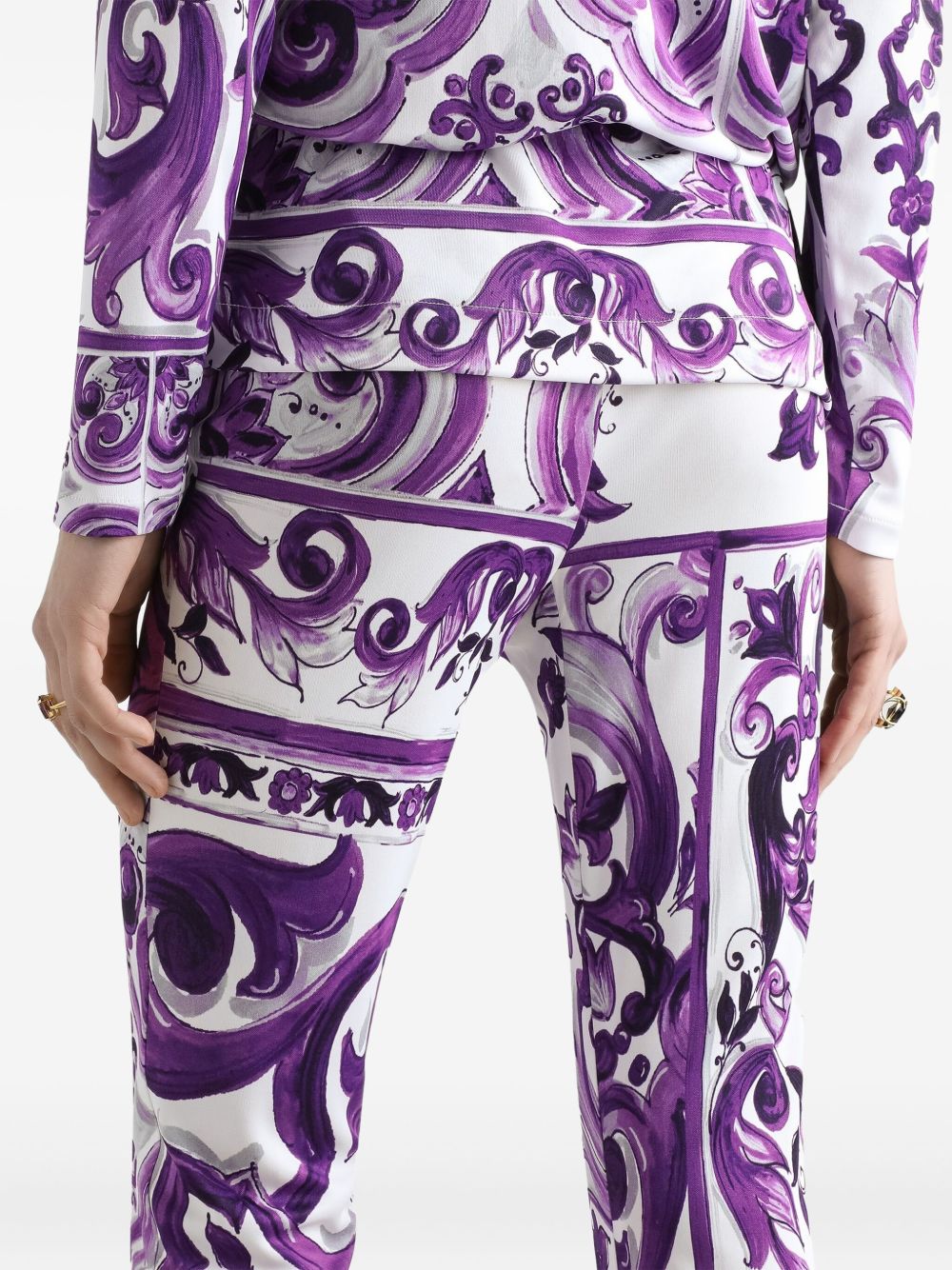 Dolce & Gabbana Slim-Fit Maiolica Print High-Waist Trousers Purple