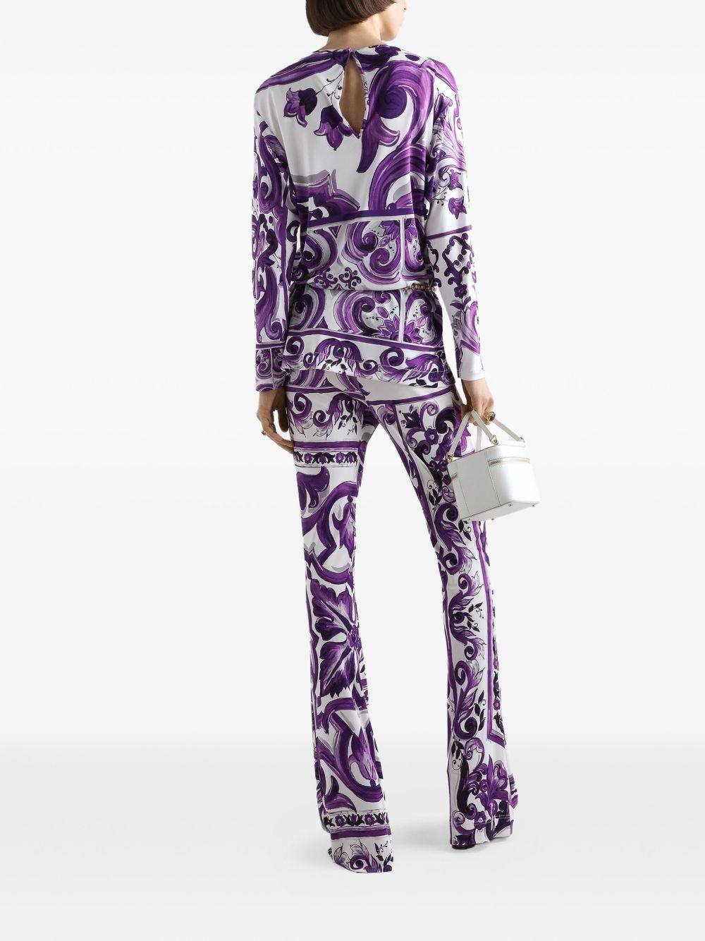 Dolce & Gabbana Slim-Fit Maiolica Print High-Waist Trousers Purple