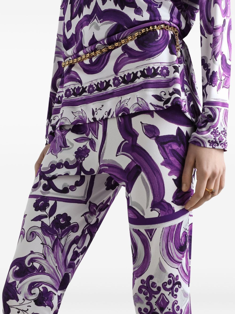 Dolce & Gabbana Slim-Fit Maiolica Print High-Waist Trousers Purple