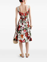 Dolce & Gabbana Anemoni Print Pleated Flared Cotton Midi Dress White White