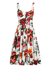 Dolce & Gabbana Anemoni Print Pleated Flared Cotton Midi Dress White White