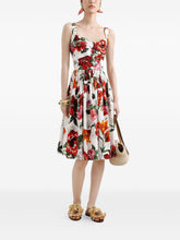 Dolce & Gabbana Anemoni Print Pleated Flared Cotton Midi Dress White White