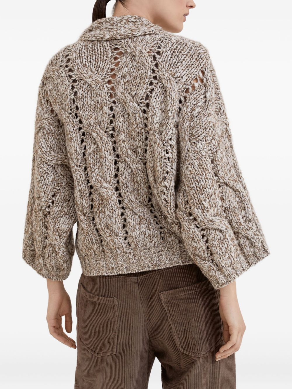 Brunello Cucinelli Open-Front Chunky Knit Wool-Cashmere Cardigan Beige Beige