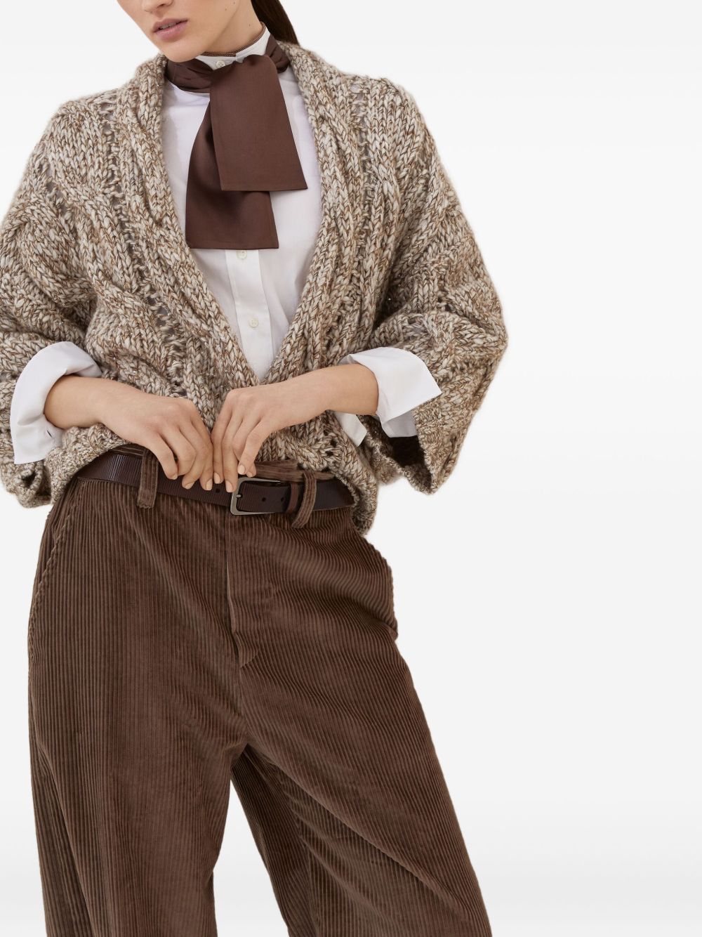 Brunello Cucinelli Open-Front Chunky Knit Wool-Cashmere Cardigan Beige Beige