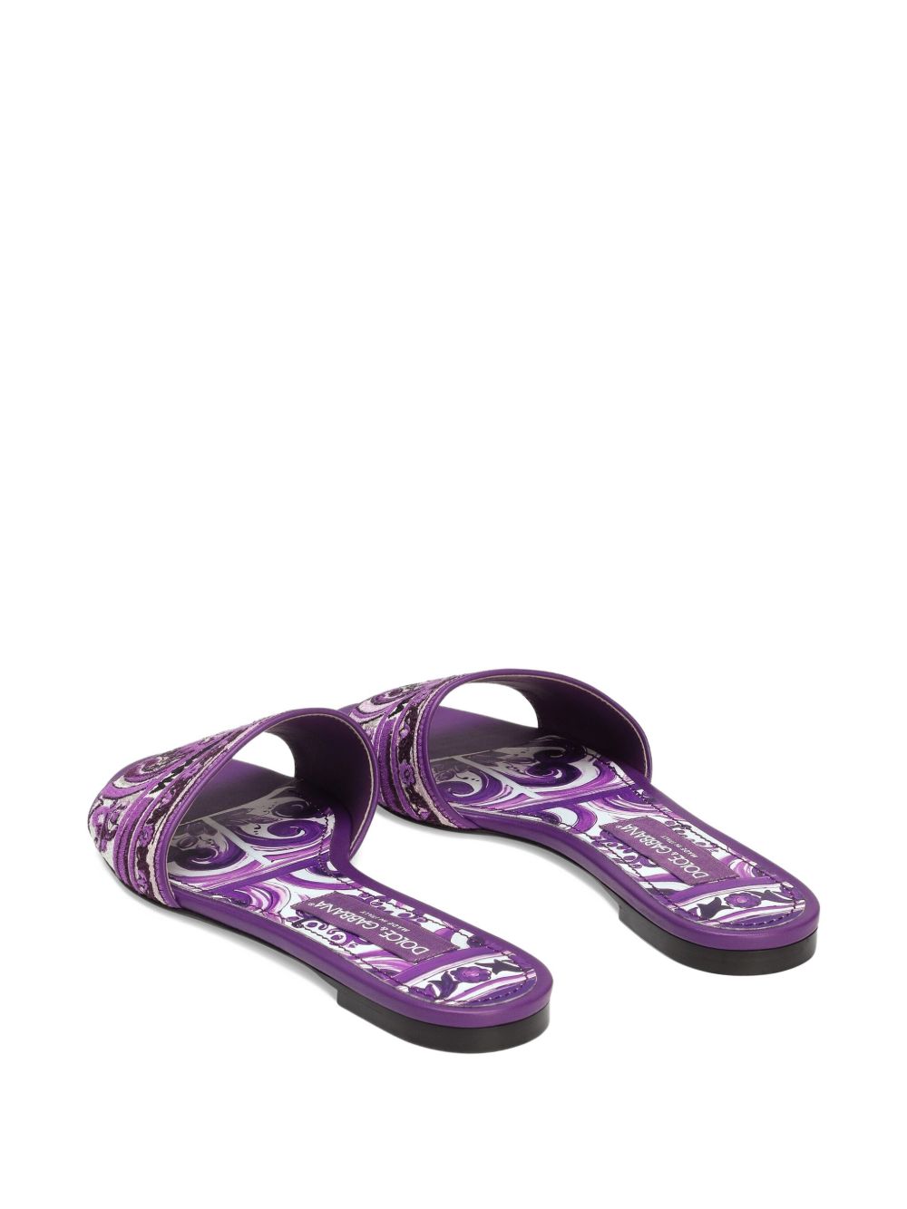 Dolce & Gabbana Maiolica Print Embroidered Logo Purple Slides purple