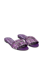 Dolce & Gabbana Maiolica Print Embroidered Logo Flat Slides Purple