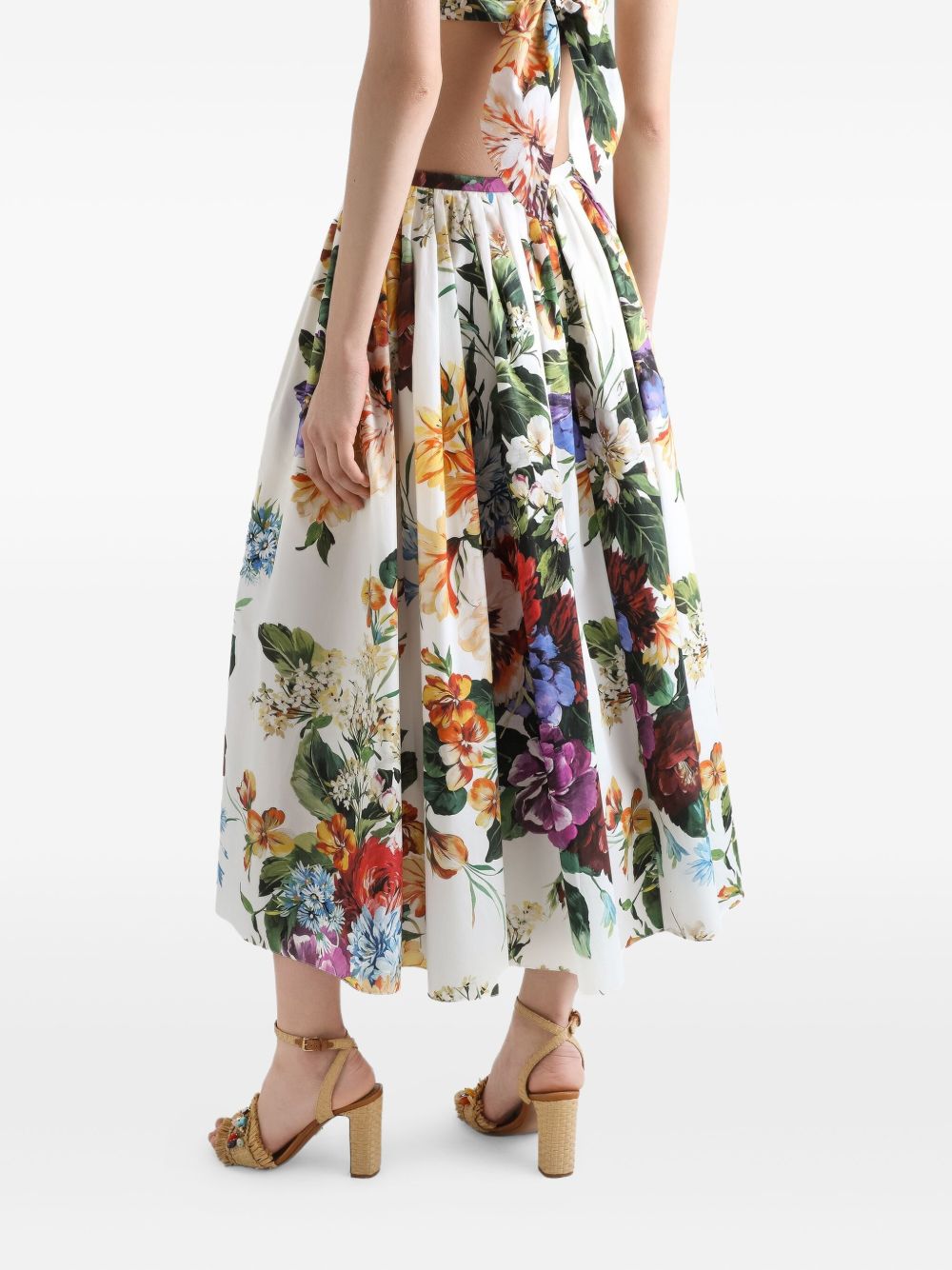 Dolce & Gabbana Floral Cotton Midi Skirt White