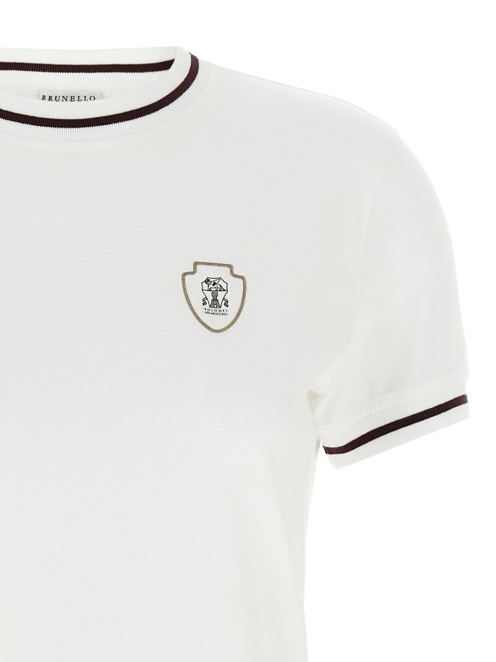 Brunello Cucinelli Cotton T-Shirt with Burgundy Trim White White