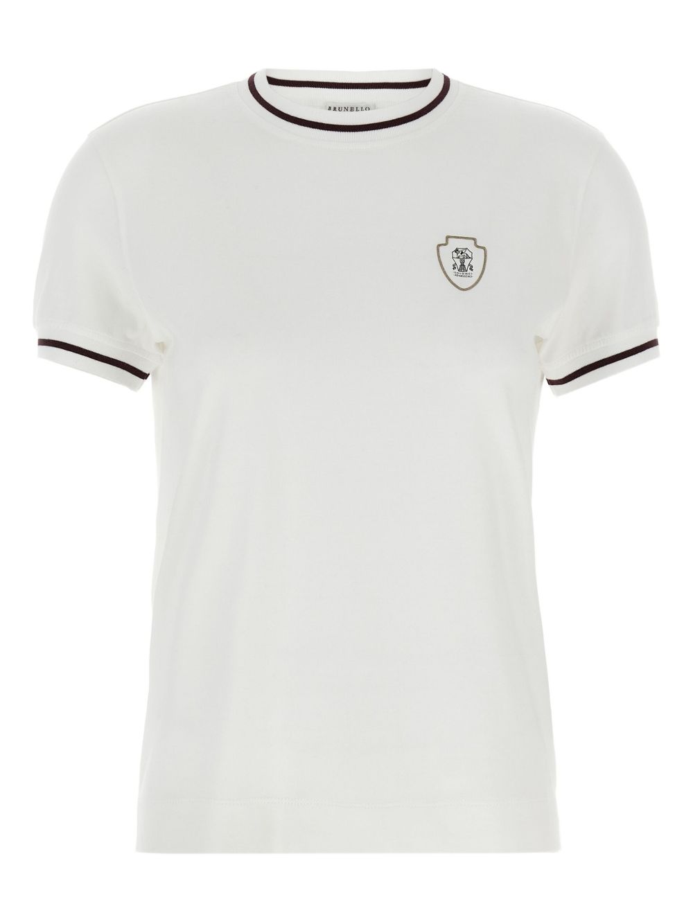 Brunello Cucinelli Cotton T-Shirt with Burgundy Trim White White