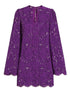 Dolce & Gabbana Lace Amethyst Purple Mini Dress with Bell Sleeves and Tie Detail Purple