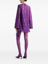 Dolce & Gabbana Lace Amethyst Purple Mini Dress with Bell Sleeves and Tie Detail Purple