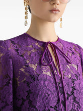 Dolce & Gabbana Lace Amethyst Purple Mini Dress with Bell Sleeves and Tie Detail Purple