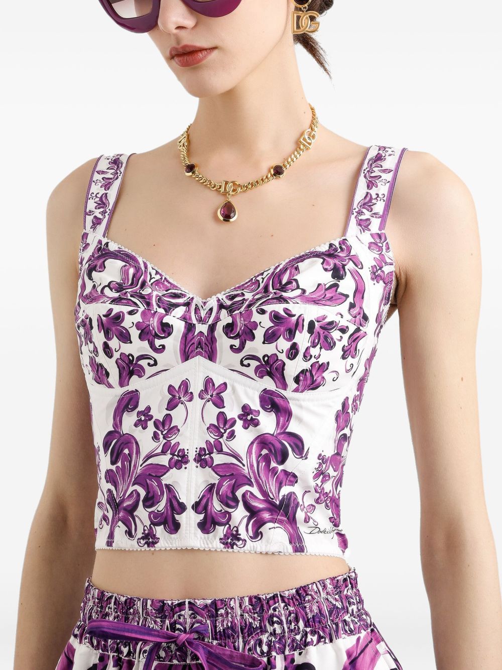 Dolce & Gabbana Maiolica Sweetheart Bustier Top Purple
