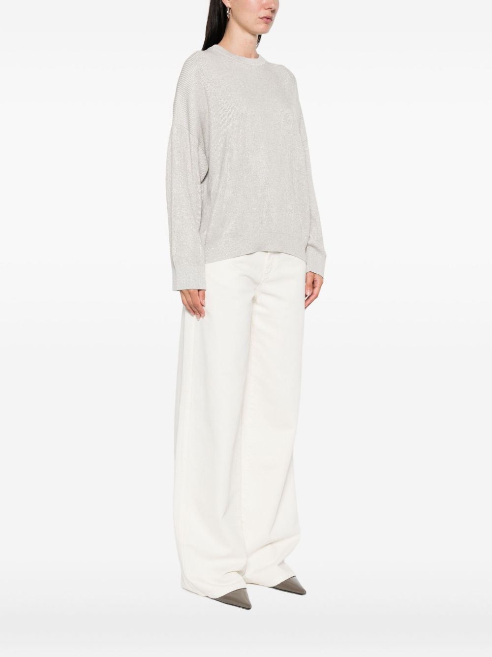 Brunello Cucinelli Ribbed Knit Grey Crewneck Sweater Grey