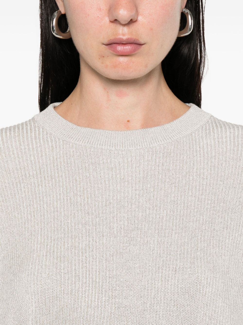 Brunello Cucinelli Ribbed Knit Grey Crewneck Sweater Grey