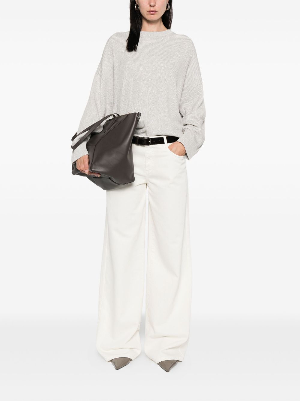 Brunello Cucinelli Ribbed Knit Grey Crewneck Sweater Grey